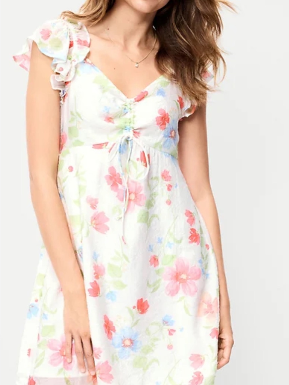 NWT old Navy Flutter sleeves fit  and flare Floral White Summer Sundress